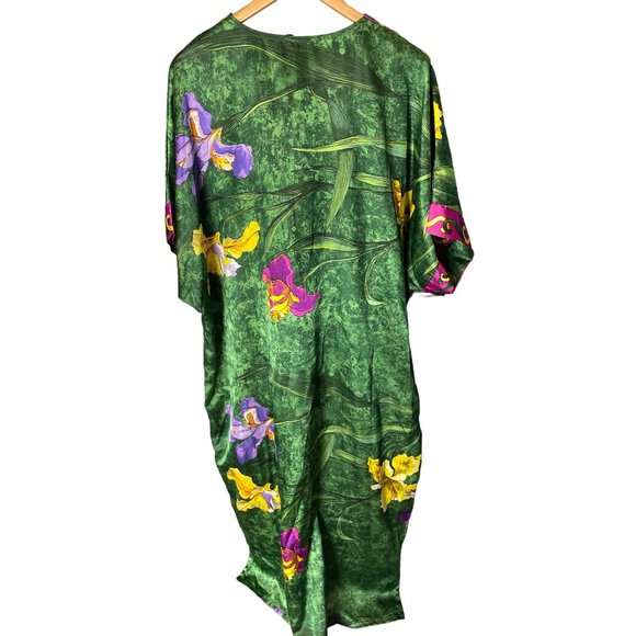 WINLAR GREEN TROPICAL FLORAL V NECK FLOWING KAFTAN ONE SIZE - Picture 2 of 10